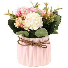 Load image into Gallery viewer, Faux Hydrangea Bouquet with Small Ceramic Vase