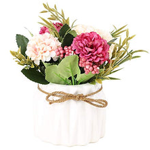 Load image into Gallery viewer, Faux Hydrangea Bouquet with Small Ceramic Vase