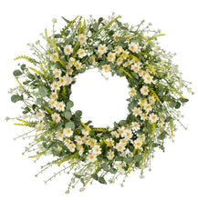 Load image into Gallery viewer, Faux Daisy Flower Wreath with Eucalyptus Leaves