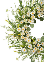 Load image into Gallery viewer, Faux Daisy Flower Wreath with Eucalyptus Leaves